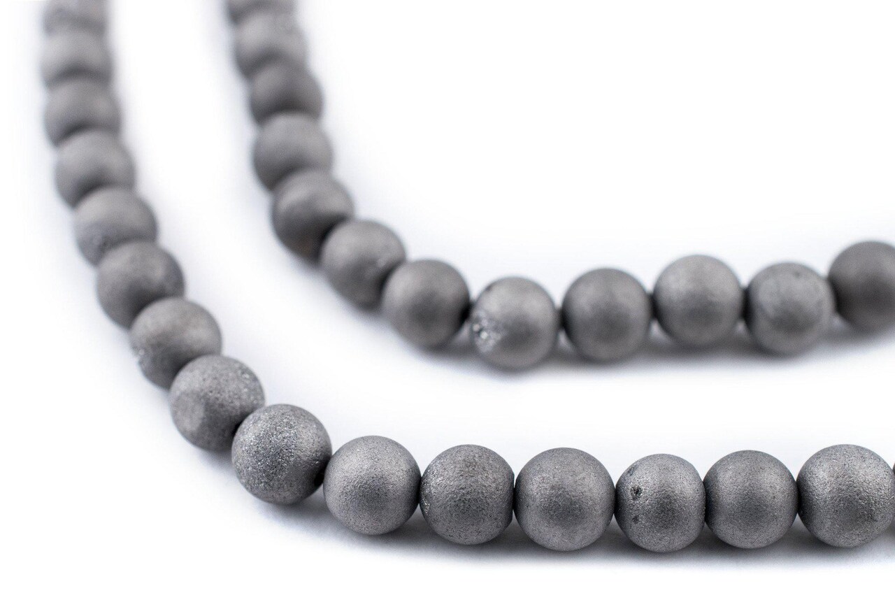 The Bead Chest Silver Round Druzy Agate Beads (6mm): Organic Gemstone Round Spherical Energy Stone Healing Power Crystal for Jewelry Bracelet Mala Necklace Making